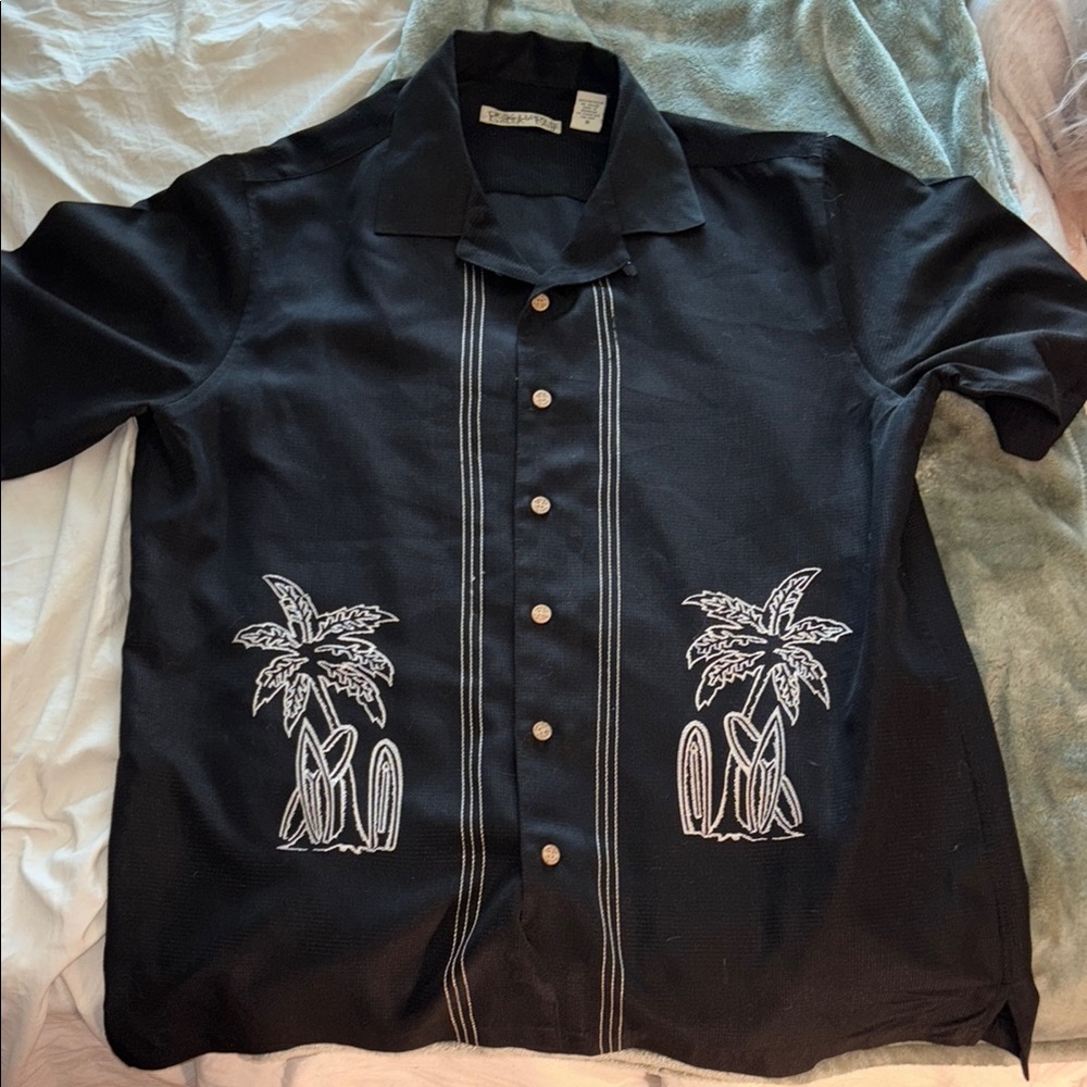 Black Embroidered Button-Up Shirt